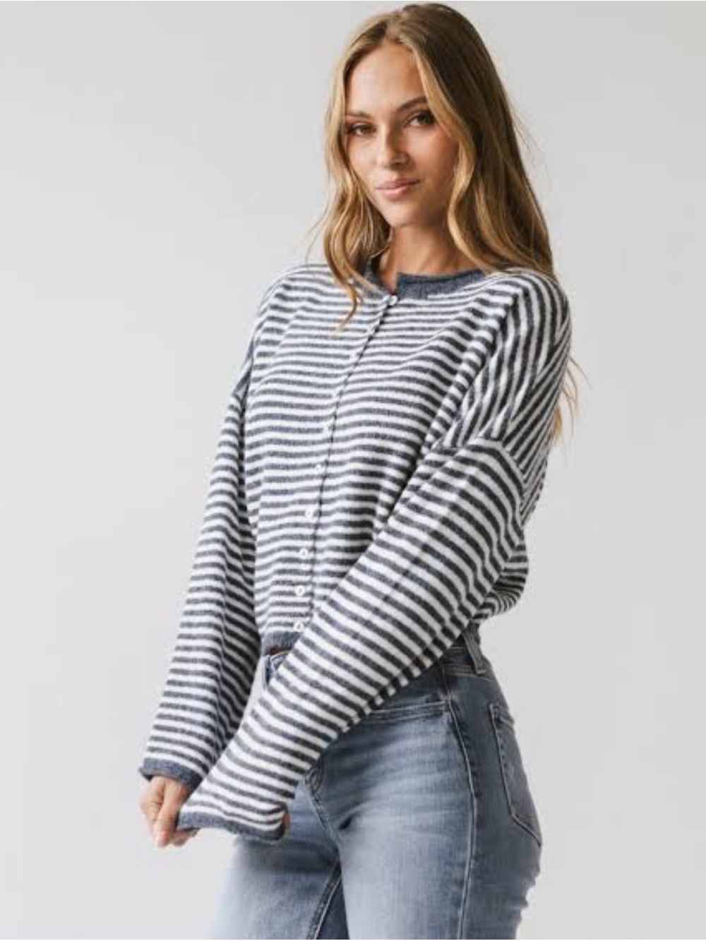 Bohme Miriam Striped Cardigan in Denim